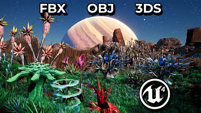 Alien Planet Fantasy Environment - Desert Oasis UE4 Low-poly 3D model
