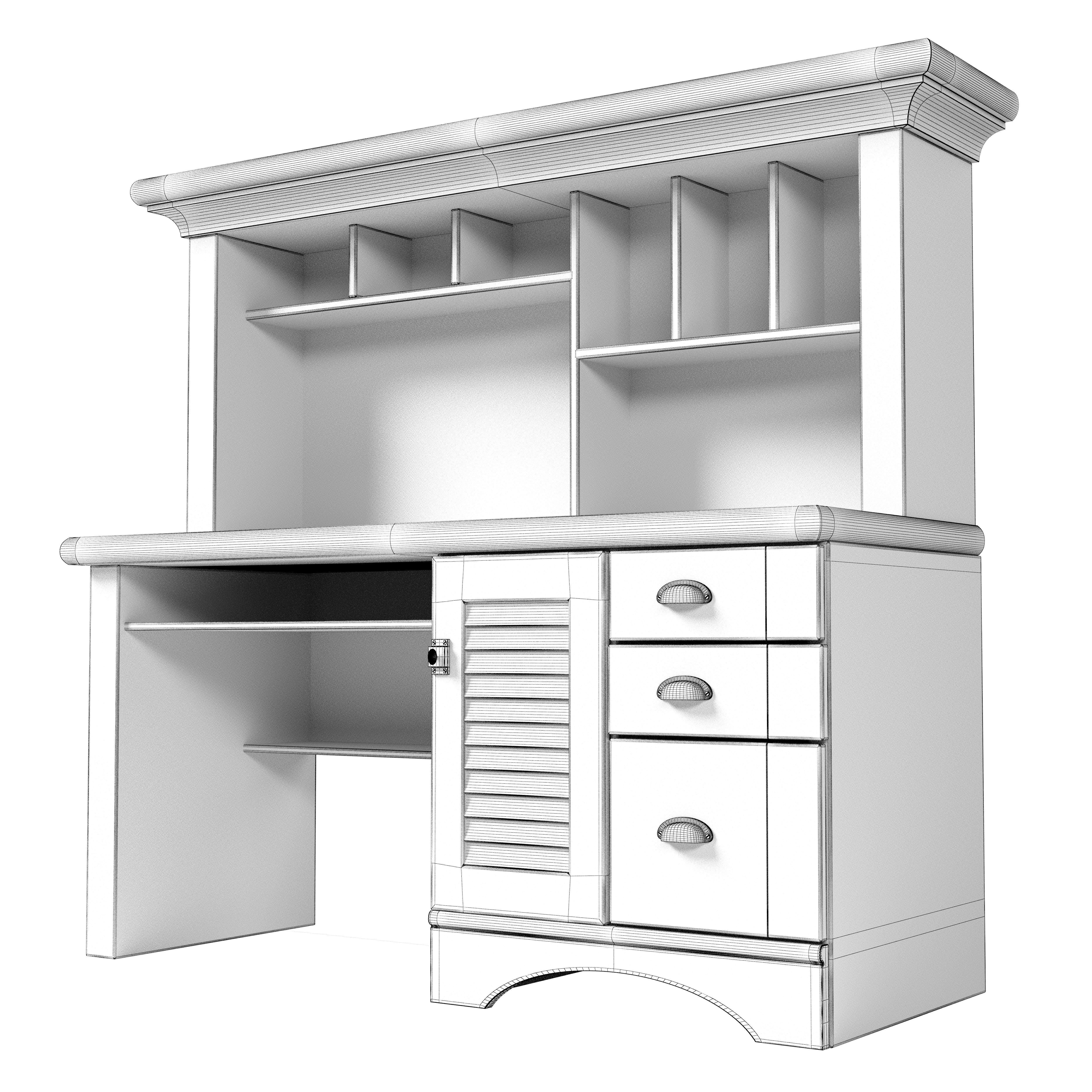 Table04 computer desk with drawers and hutch 3D model_9
