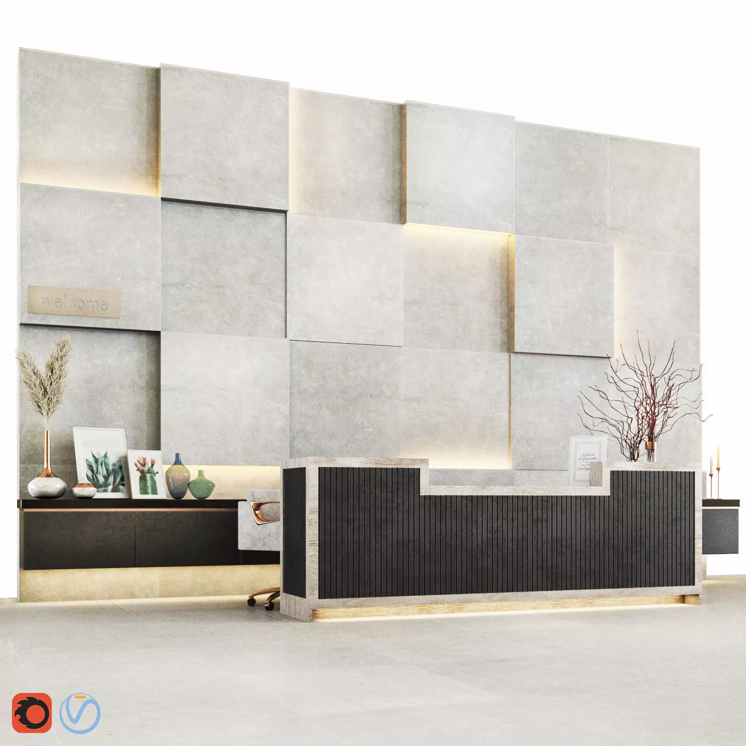 Reception05 modern reception area with concrete walls Low-poly 3D model