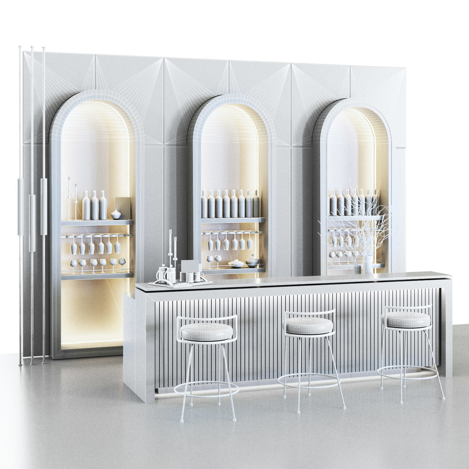 cafe01 bar with stools and wine bottles Low-poly 3D model_3