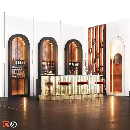 Cafe02 bar in modern style Low-poly 3D model