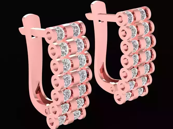 Double Row Diamond Hoop Earrings for Women 3D Model 2250