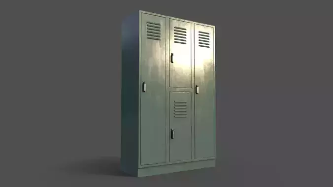 PBR School Gym Locker 05 - Green Light Low-poly 3D model