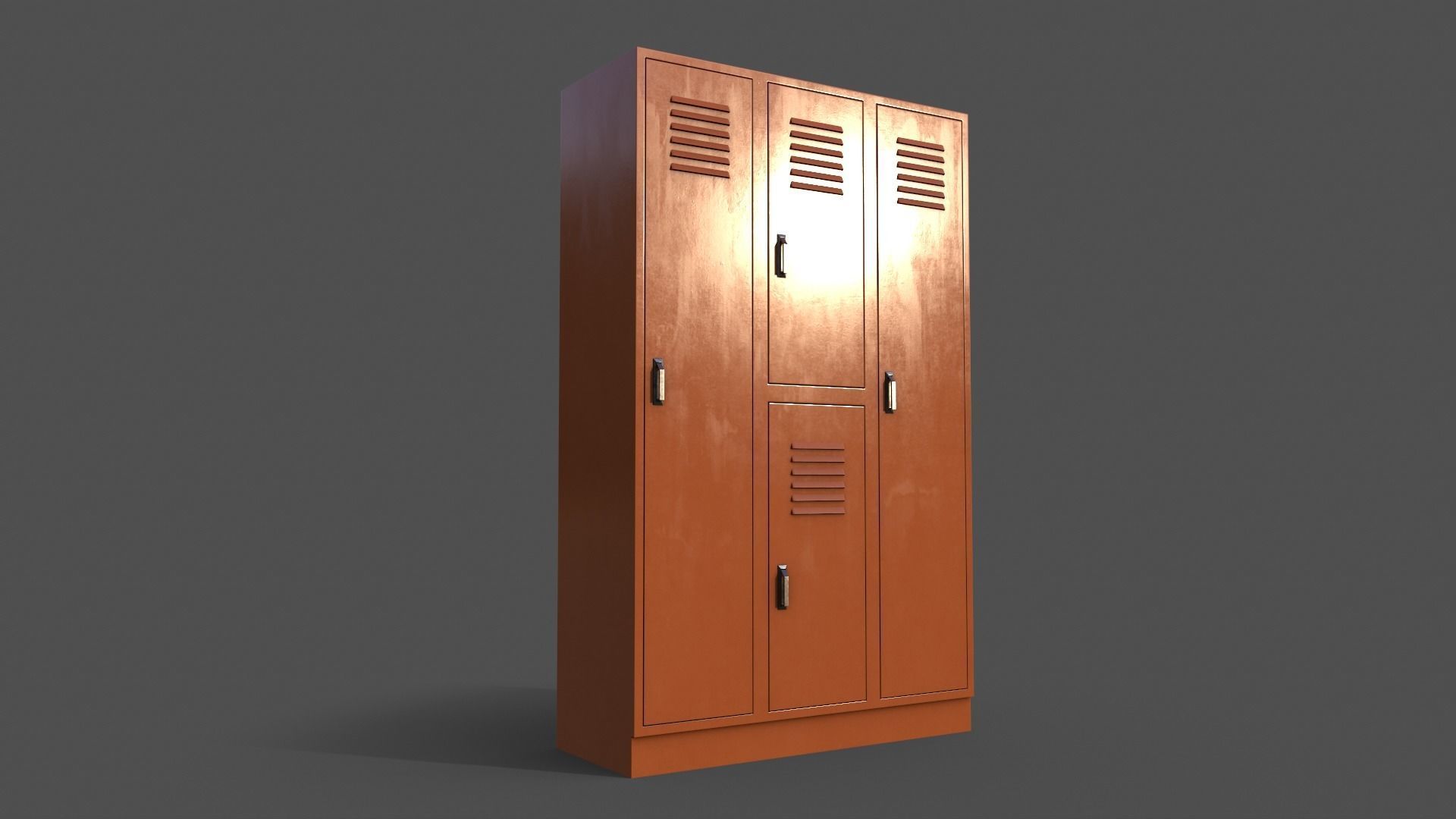 PBR School Gym Locker 05 - Orange Low-poly 3D model_2