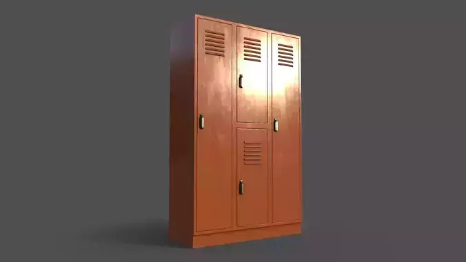 PBR School Gym Locker 05 - Orange Low-poly 3D model