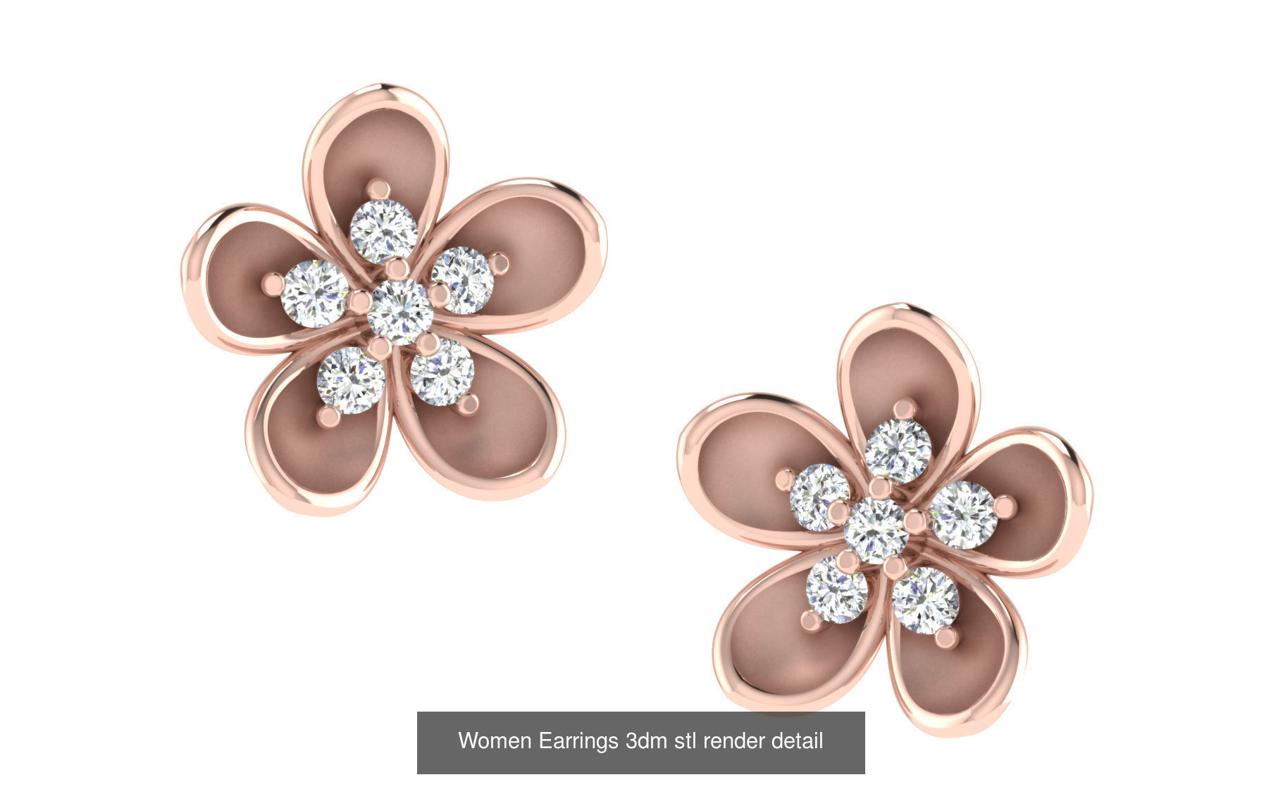5 Flower Earrings 3dm stl render details  3D Model Collection_4