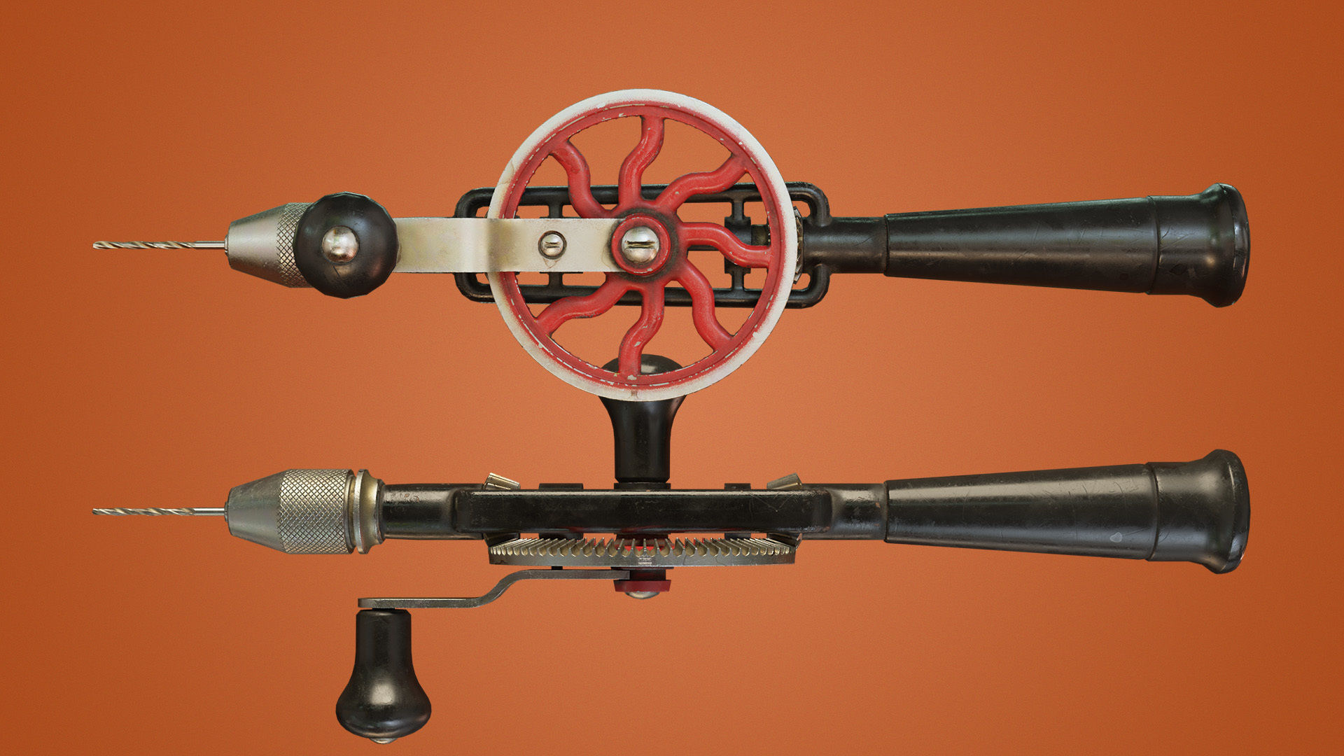 Old Hand Drill Low-poly 3D model_3