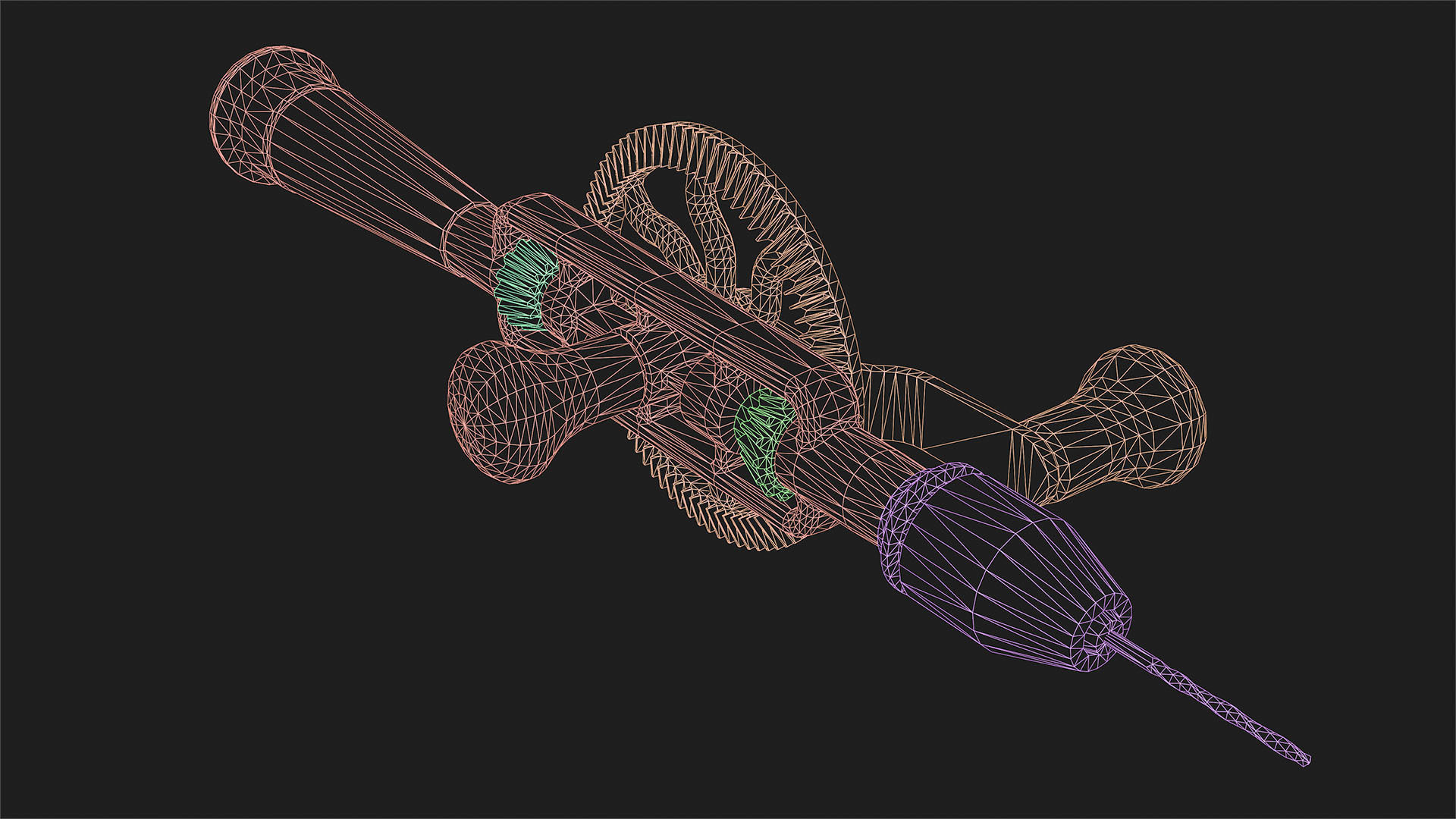 Old Hand Drill Low-poly 3D model_16