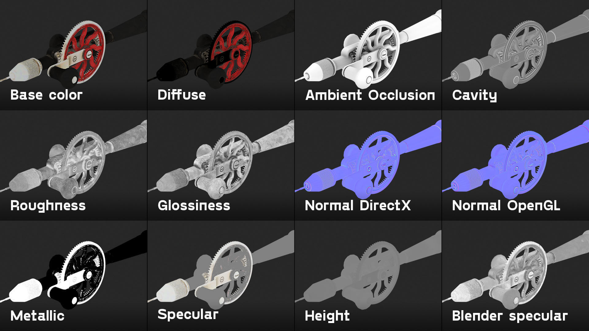 Old Hand Drill Low-poly 3D model_7