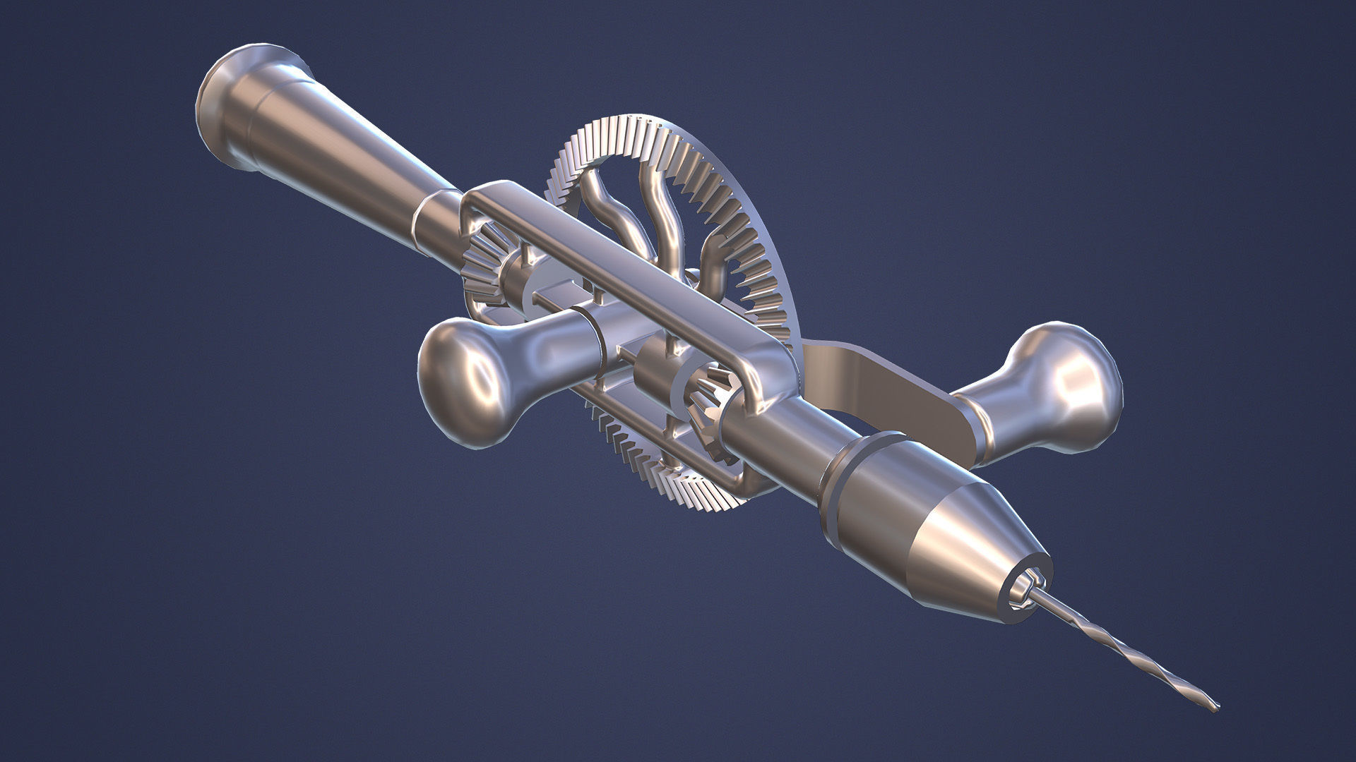 Old Hand Drill Low-poly 3D model_10