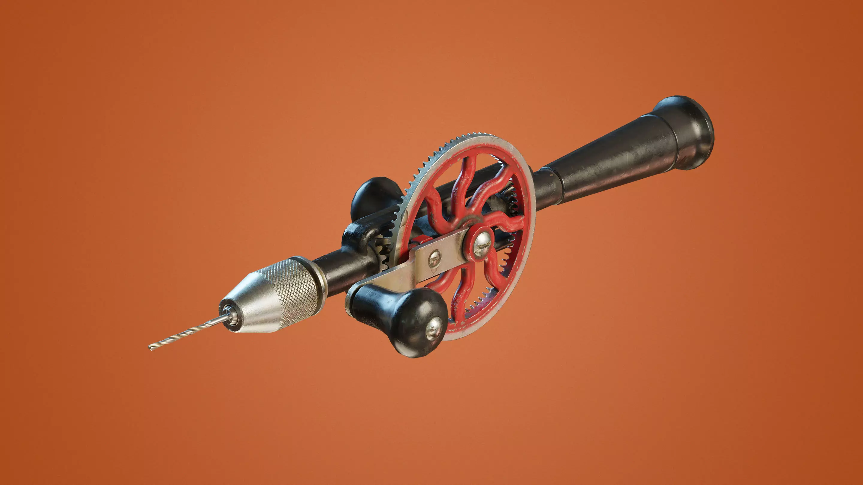 Old Hand Drill Low-poly 3D model_0