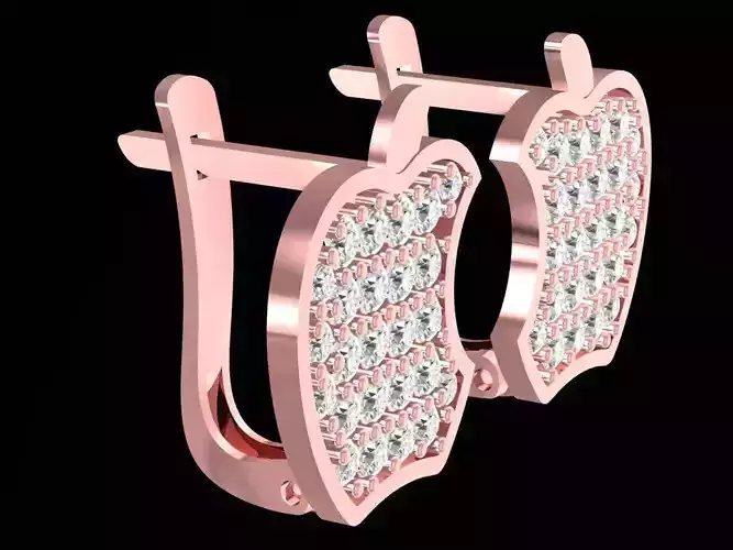 Cute Apple Shape Diamond Pave Earrings for Women  2452