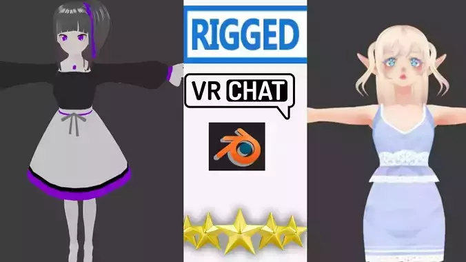 2 Cute Anime girls characters collection g3 Low-poly 3D model
