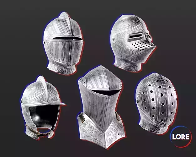 Medieval Elegant Armor Helmets Low-poly 3D model