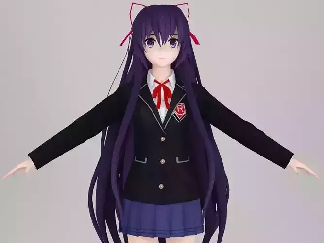 T pose nonrigged model of Tohka Yatogami anime girl