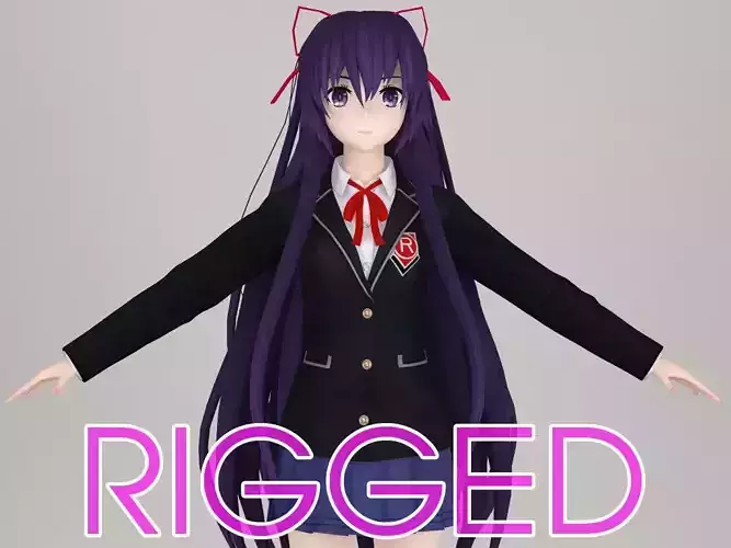 T pose rigged model of Tohka Yatogami anime girl