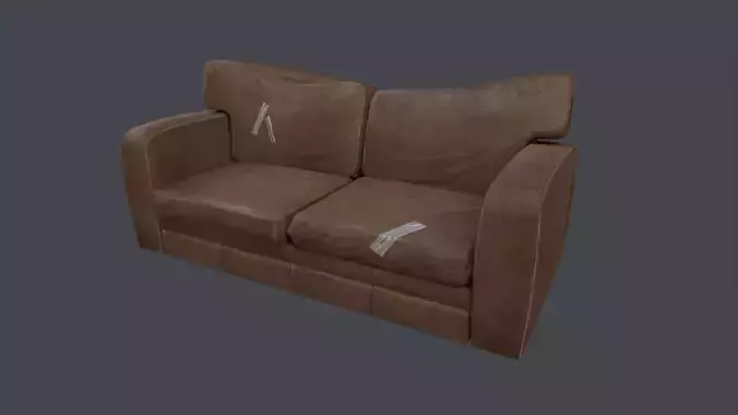 Old Leather Couch PBR Low-poly sofa 