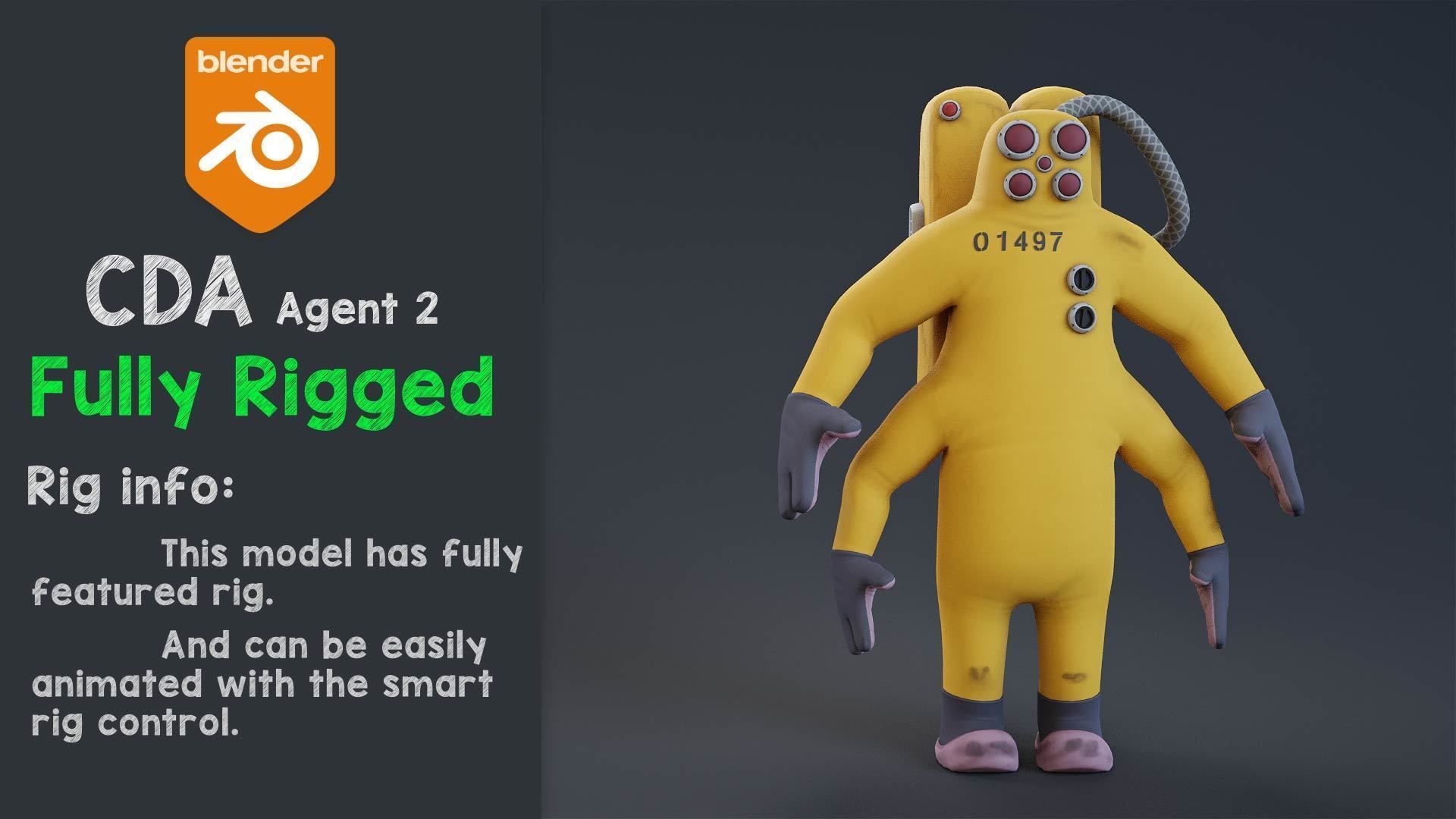 Monster inc - CDA agent 2 rigged 3D model_1