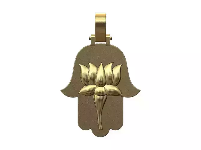 Lotus flower hand of fatima pendant with bail