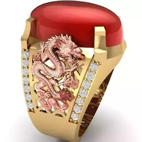 Luxury Chinese Dragon Red Gemstone Ring for Men  2453