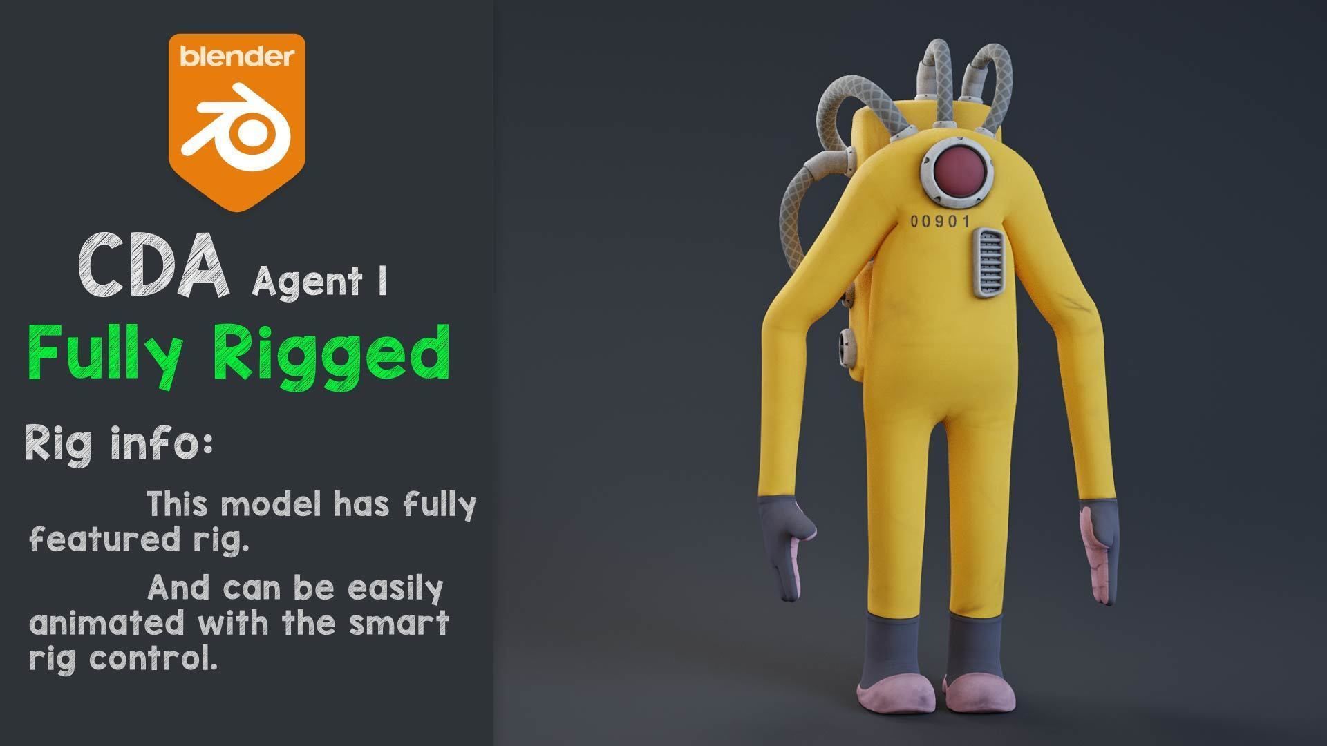 Monster inc - CDA agent 1 rigged 3D model_1