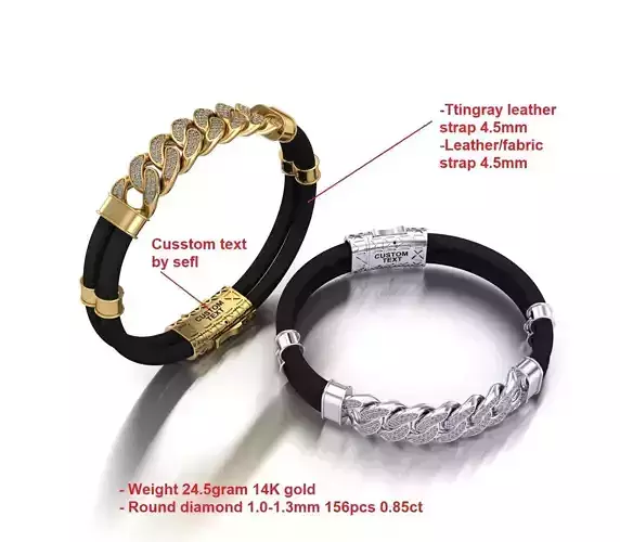 Diamonnd cuban stingray leather bracelet 3D print model
