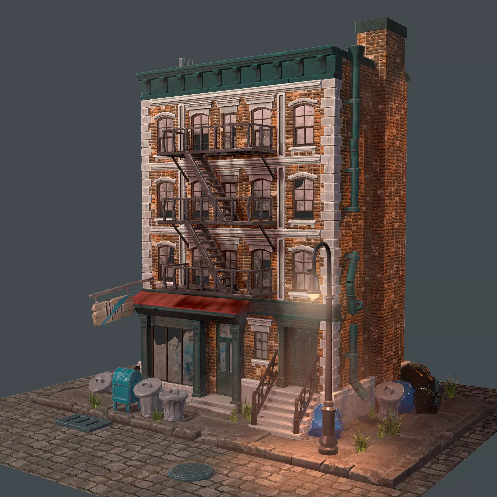 Brick building constructor Low-poly 3D model_0