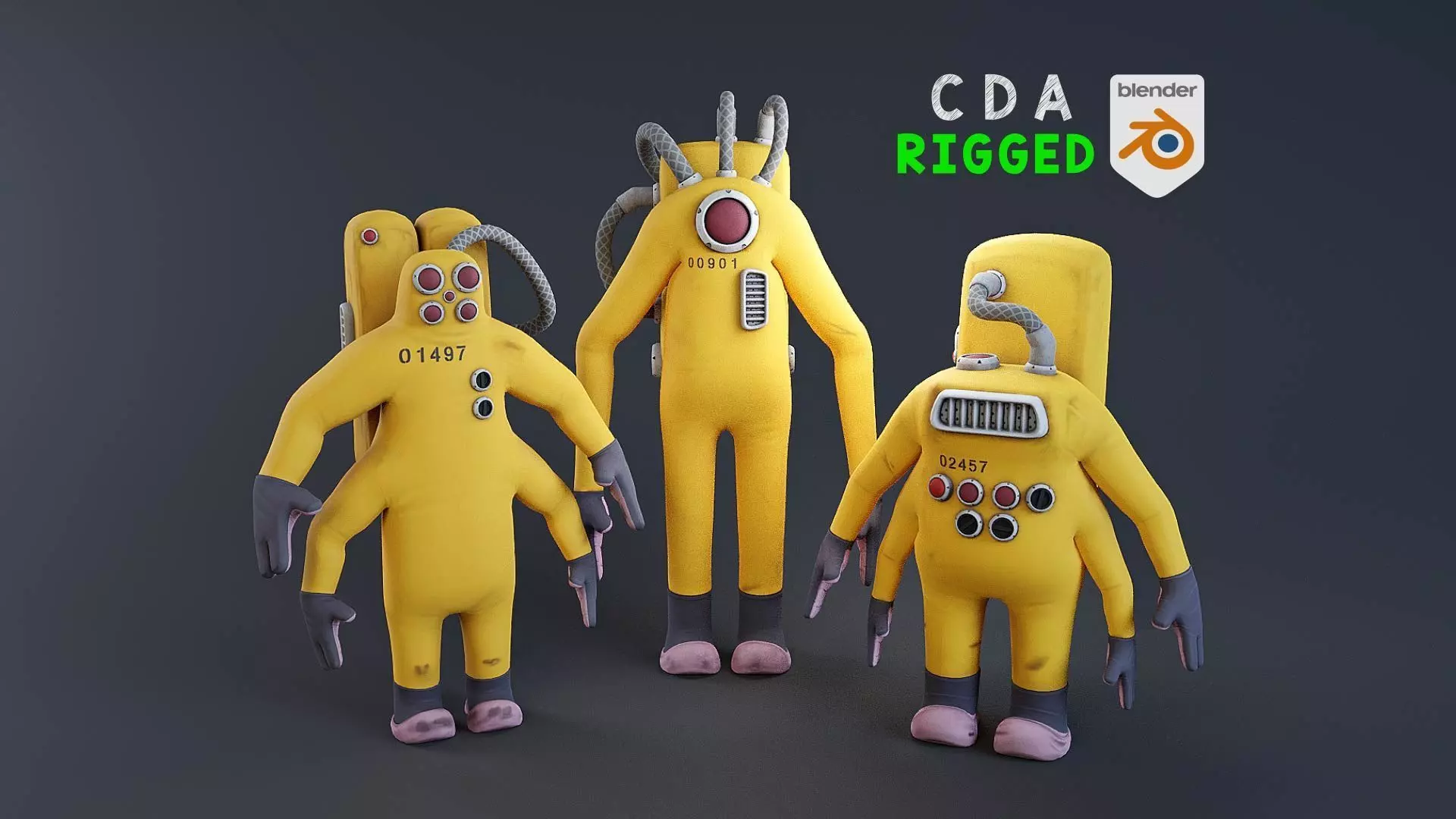 Monster inc - CDA agent pack rigged 3D model_0