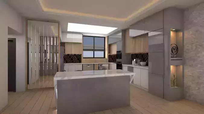 Modern interior living room kitchen TV Wall