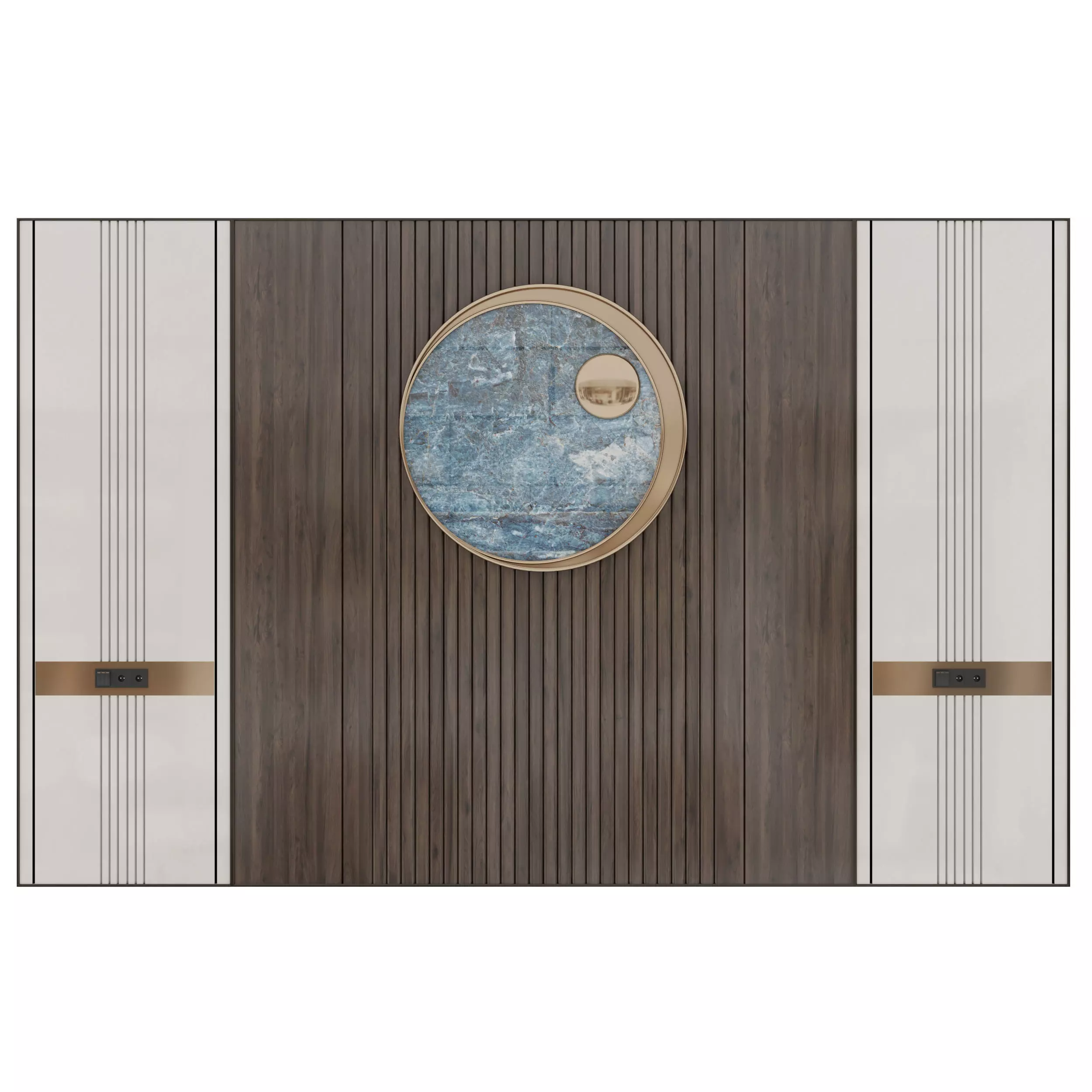 Panel wooden wall with gold design 3D model_0