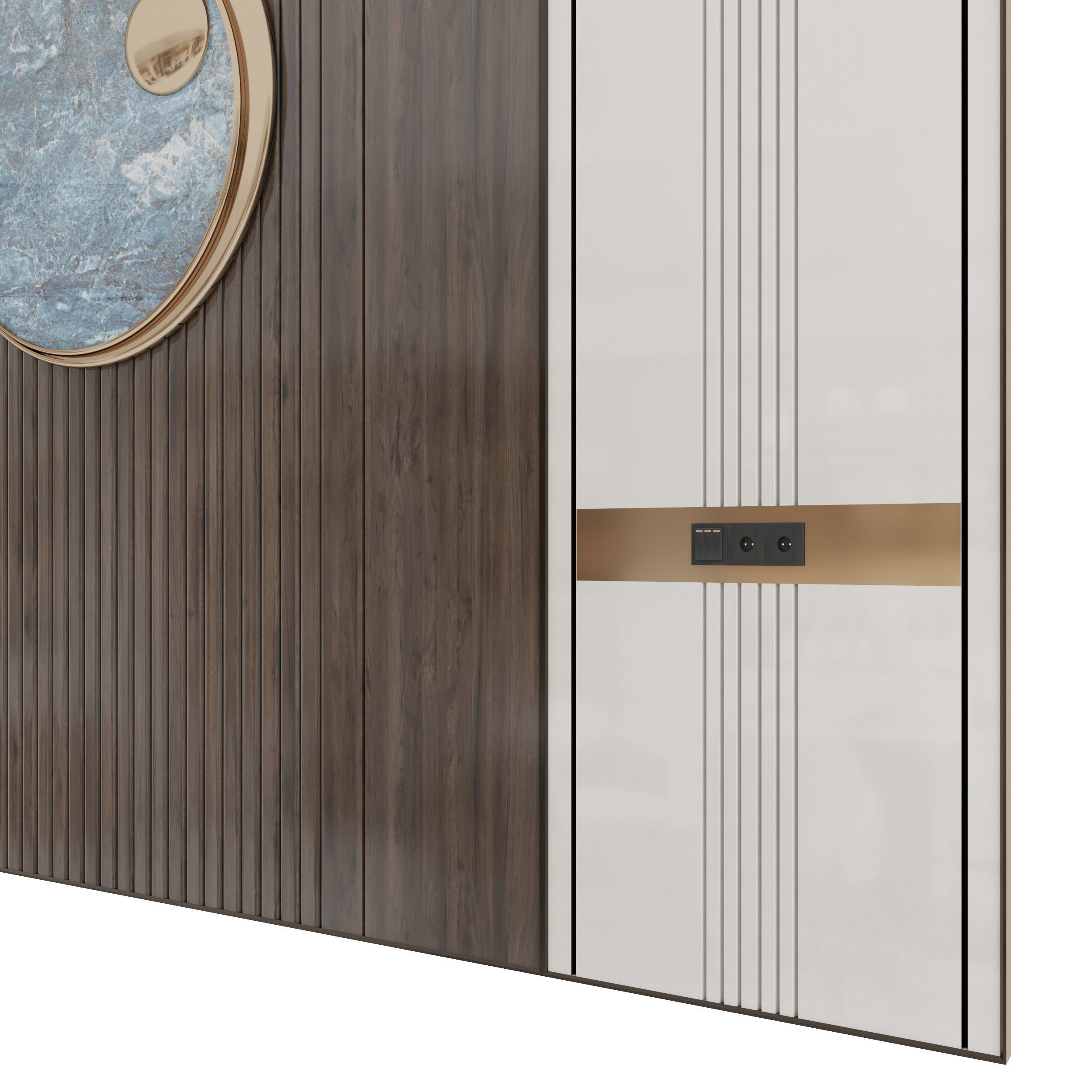 Panel wooden wall with gold design 3D model_2