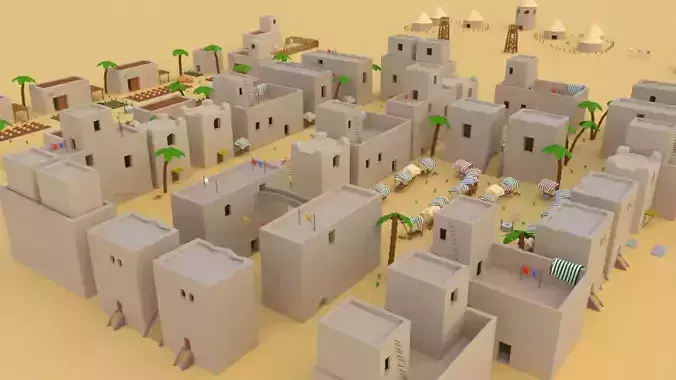  Desert Village Low Poly 