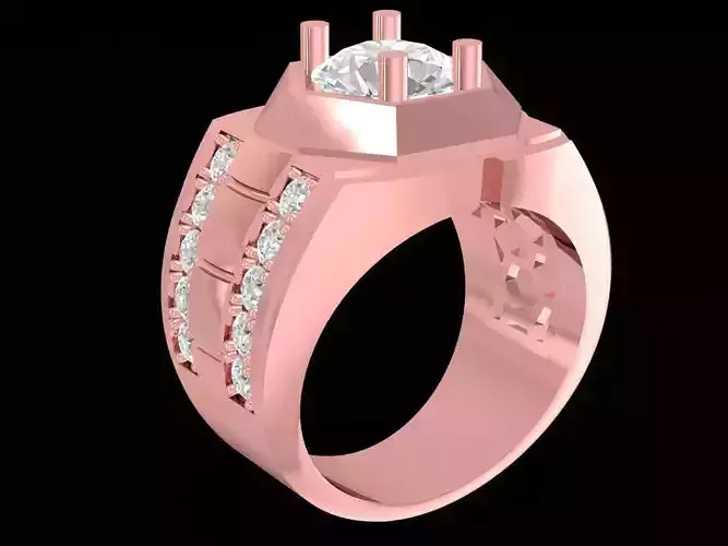 Modern Square Diamond Men Ring with Side Stones 2454