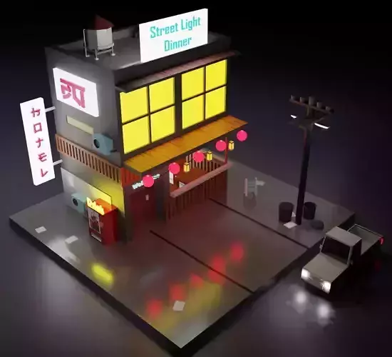 medium poly Dark hotel secene