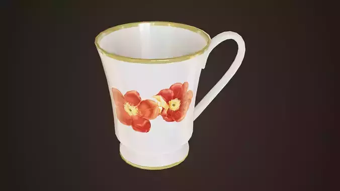 Vintage mug with flower Low-poly 3D model