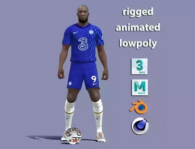 3D Rigged Lukaku Chelsea Low-poly 3D model