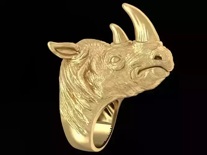 Bold Bull Head Ring 3D Model for Men Jewelry 2459