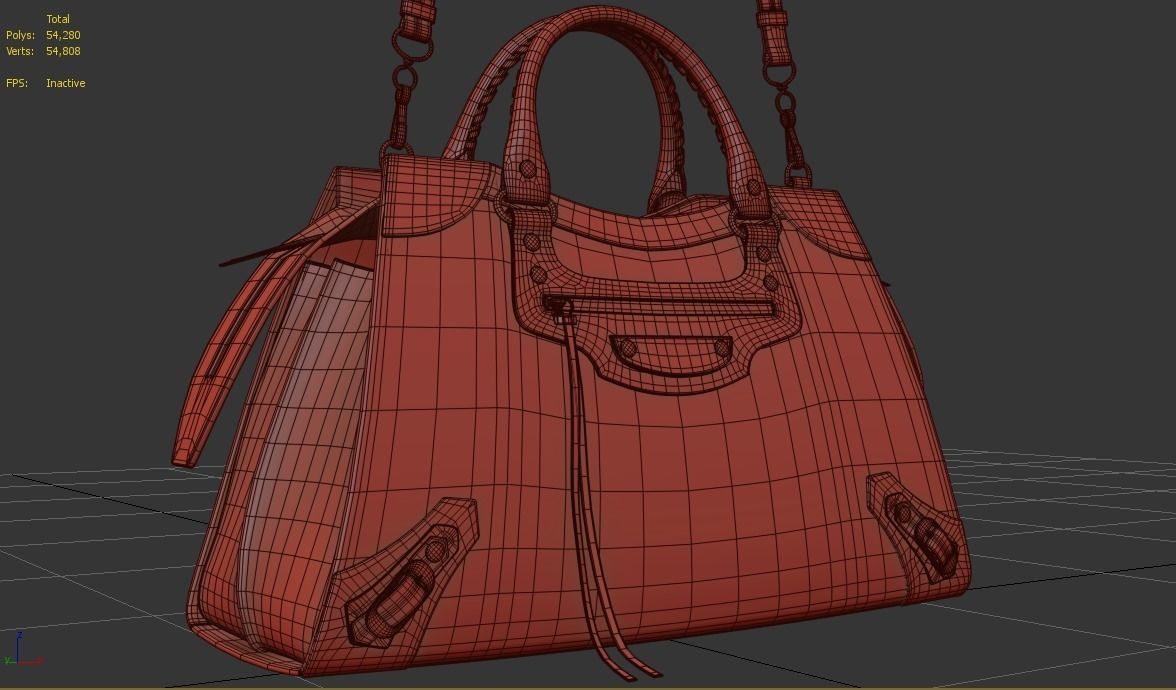 Handbag-large-balenciaga valentino leather tote bag Low-poly 3D model_10