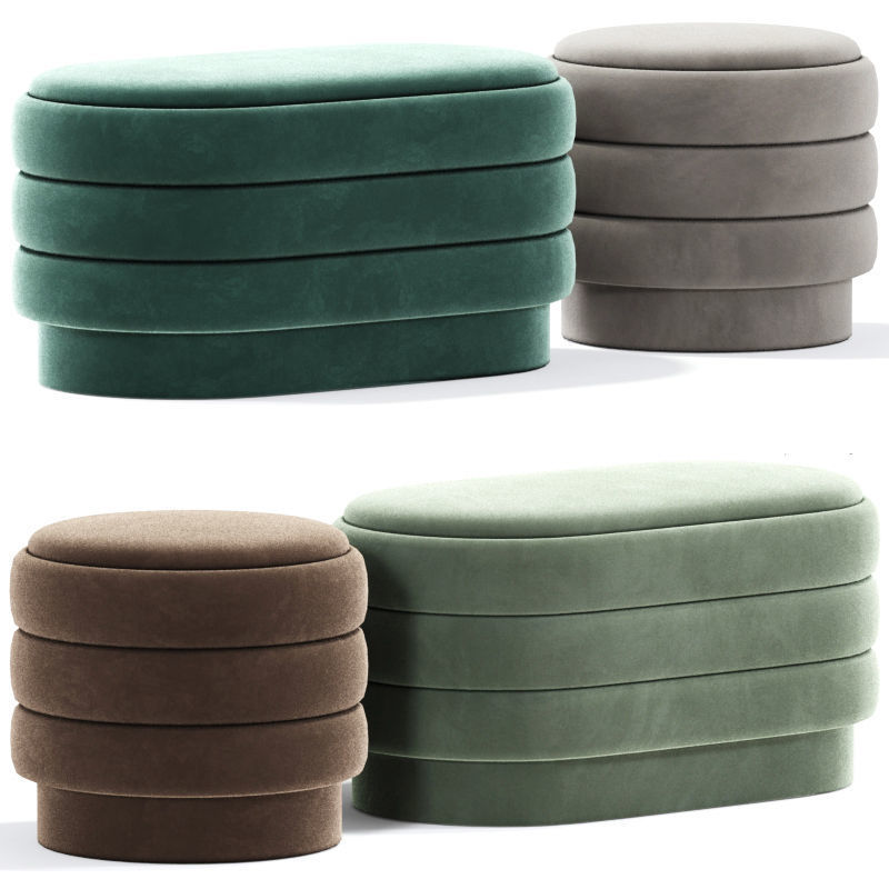 Sofia Ribbed Ottoman Pouf Collection 3D model_1