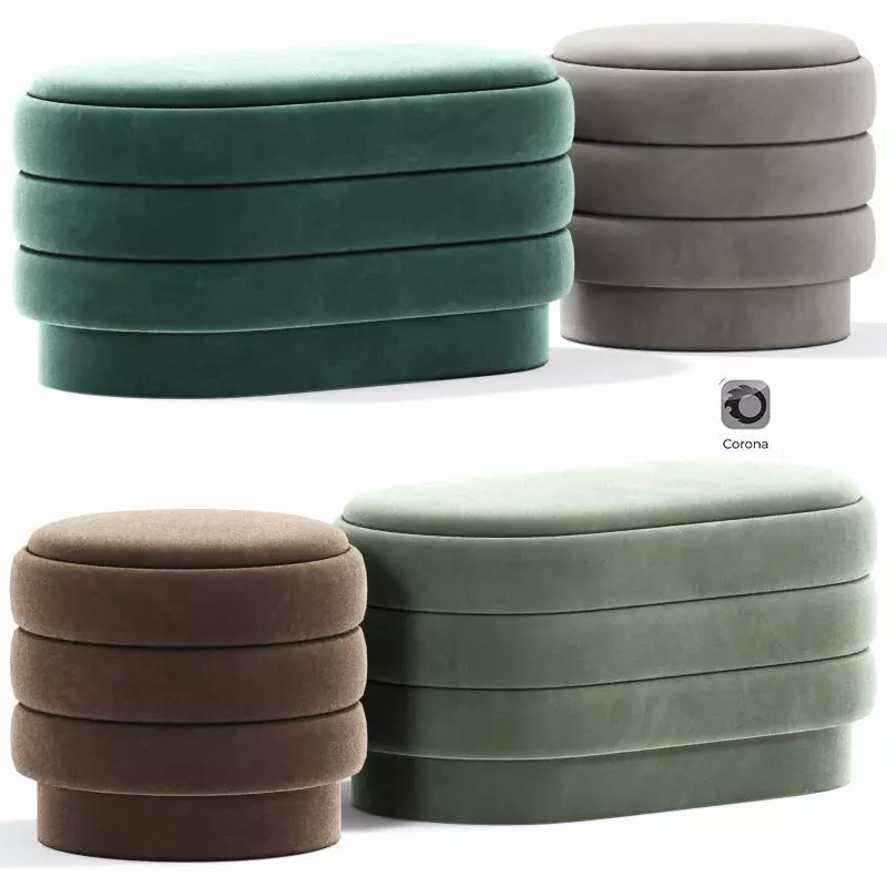 Sofia Ribbed Ottoman Pouf Collection 3D model_0