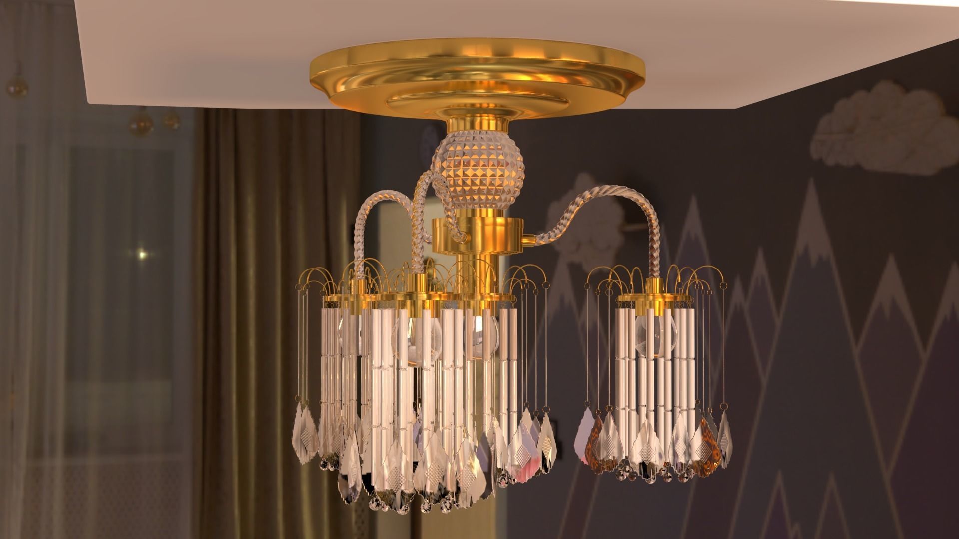 Ceiling chandelier classic crystal 3D model_32