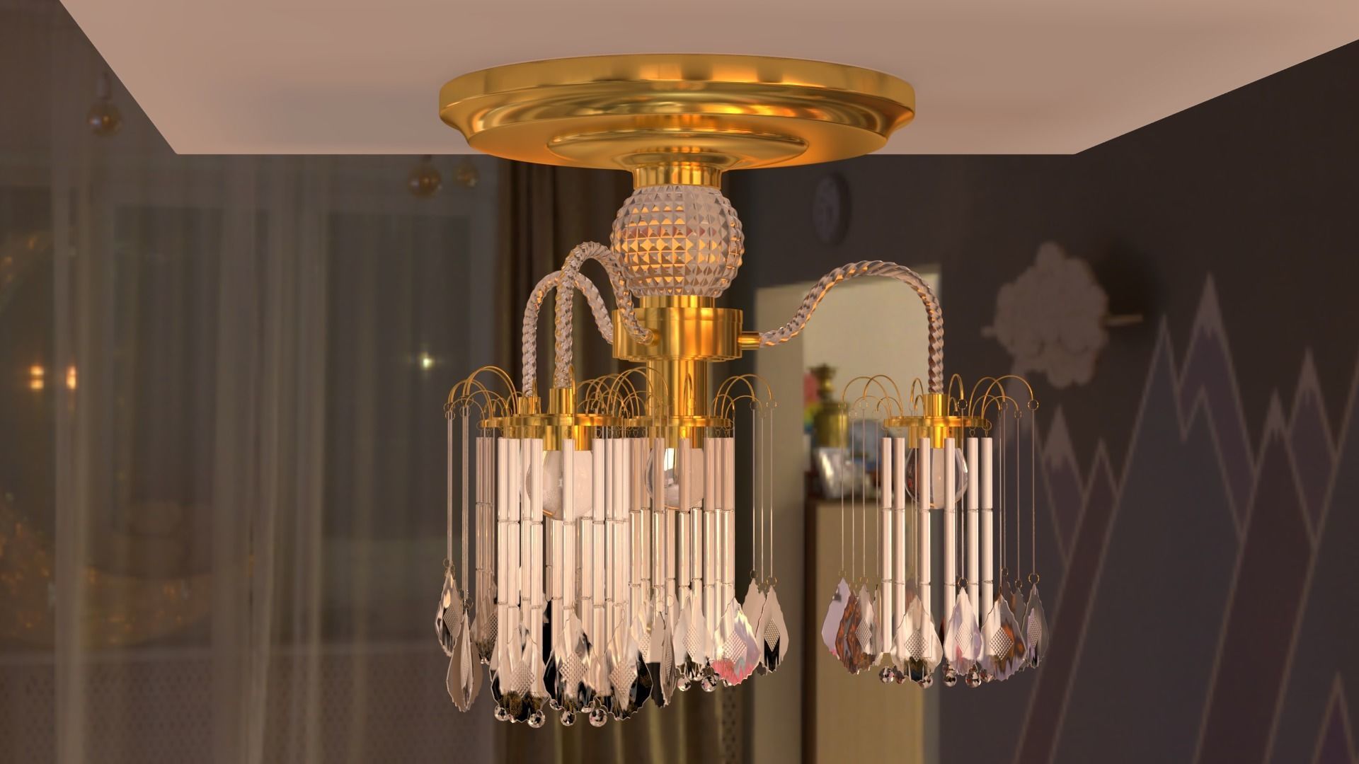 Ceiling chandelier classic crystal 3D model_31