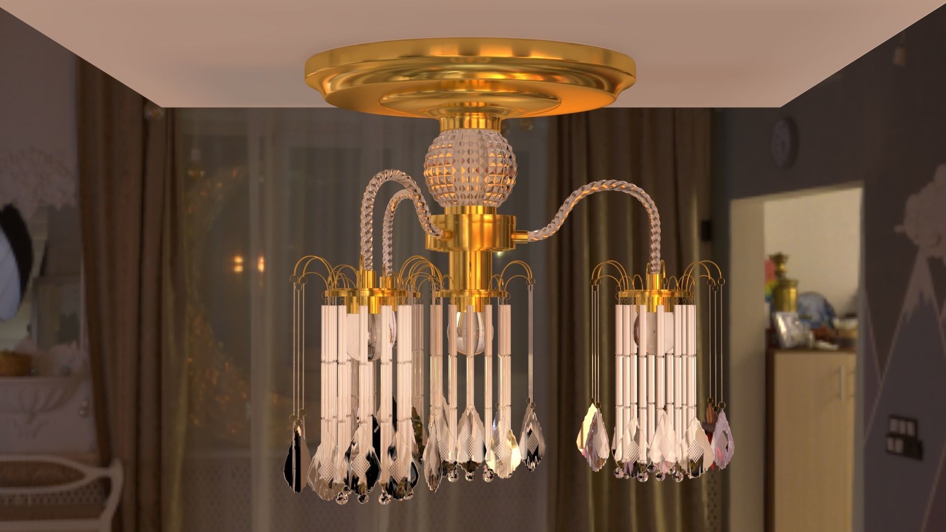 Ceiling chandelier classic crystal 3D model_19