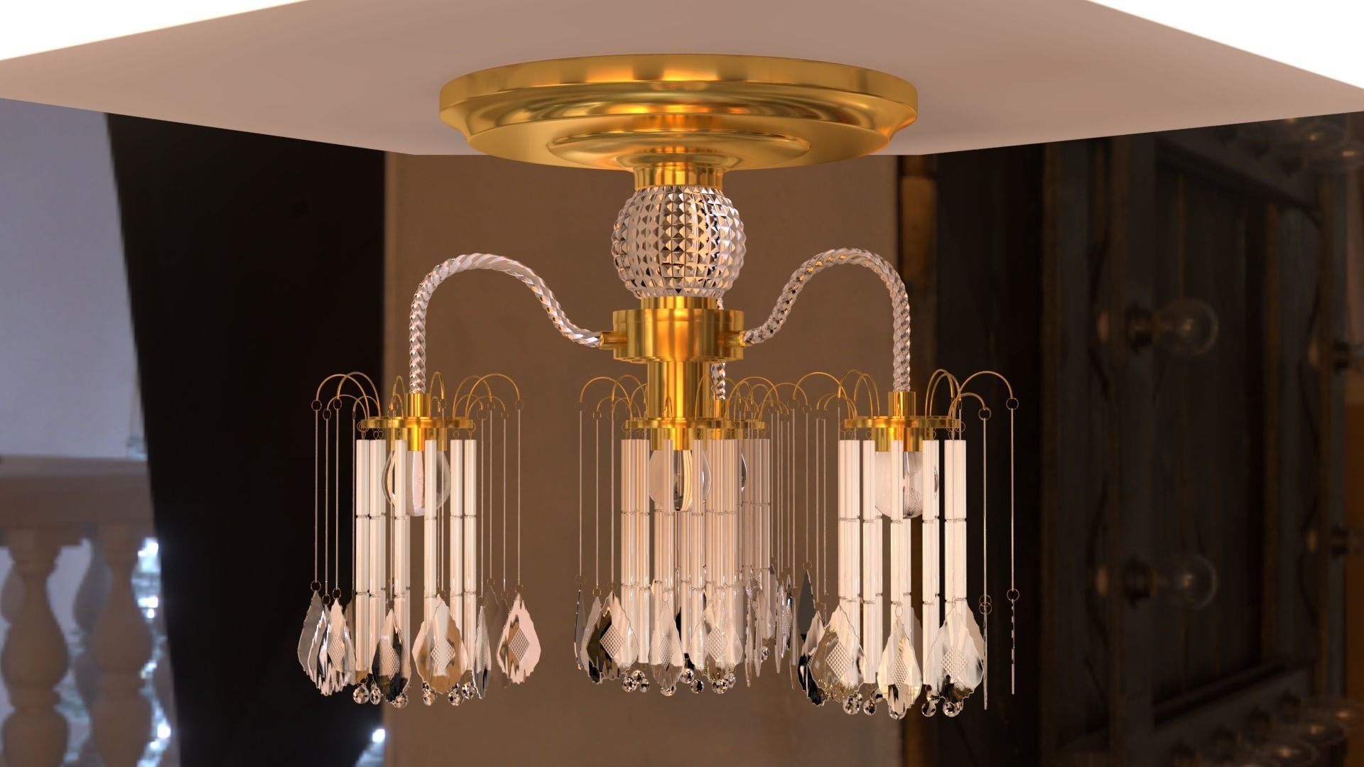 Ceiling chandelier classic crystal 3D model_16