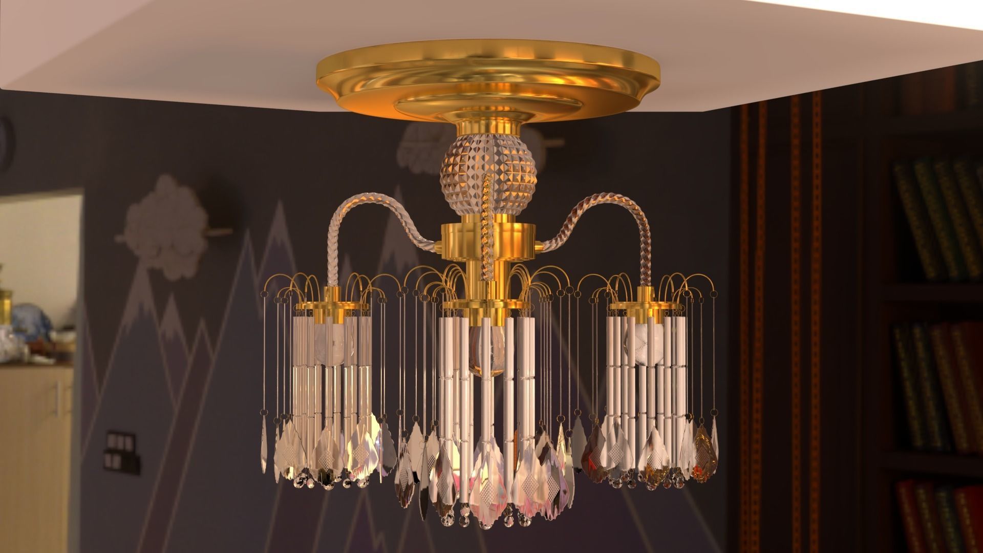 Ceiling chandelier classic crystal 3D model_34