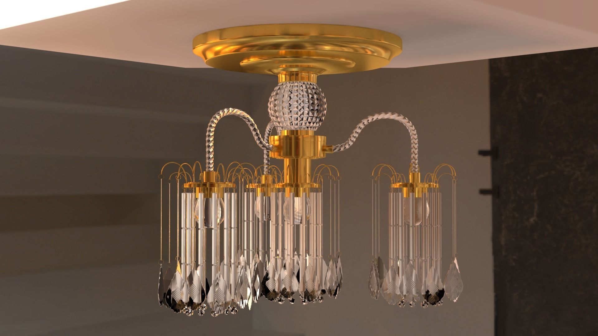 Ceiling chandelier classic crystal 3D model_11