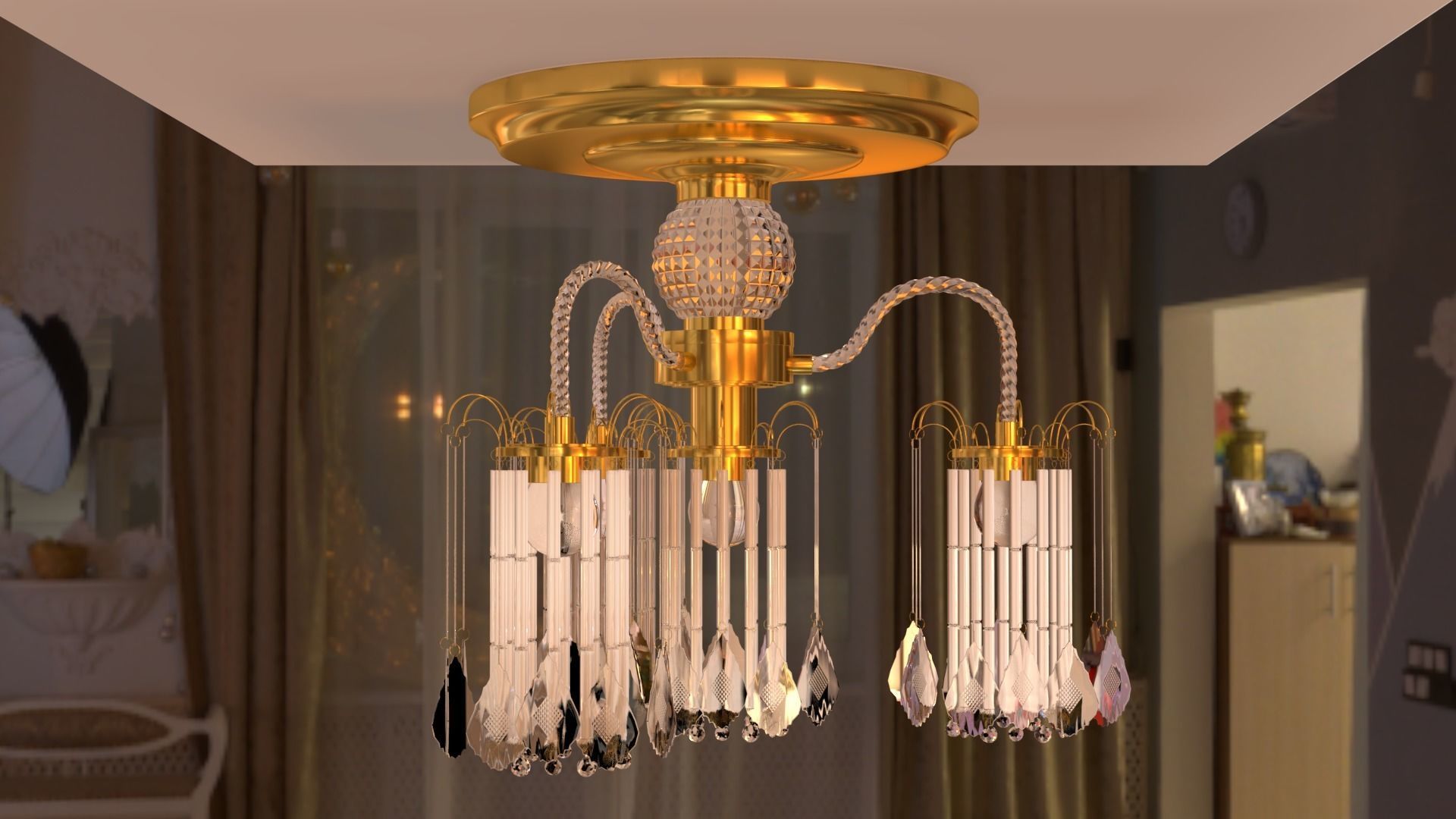 Ceiling chandelier classic crystal 3D model_18