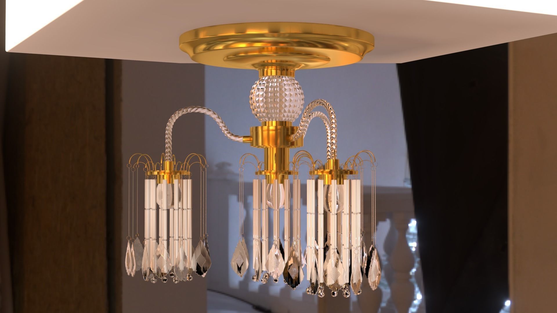 Ceiling chandelier classic crystal 3D model_15