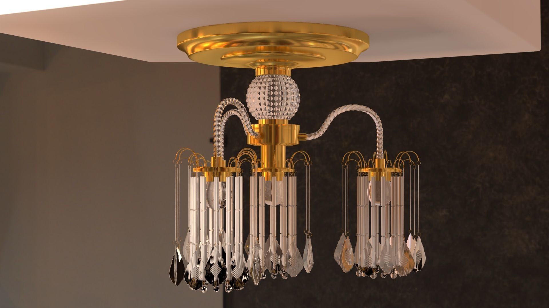 Ceiling chandelier classic crystal 3D model_13