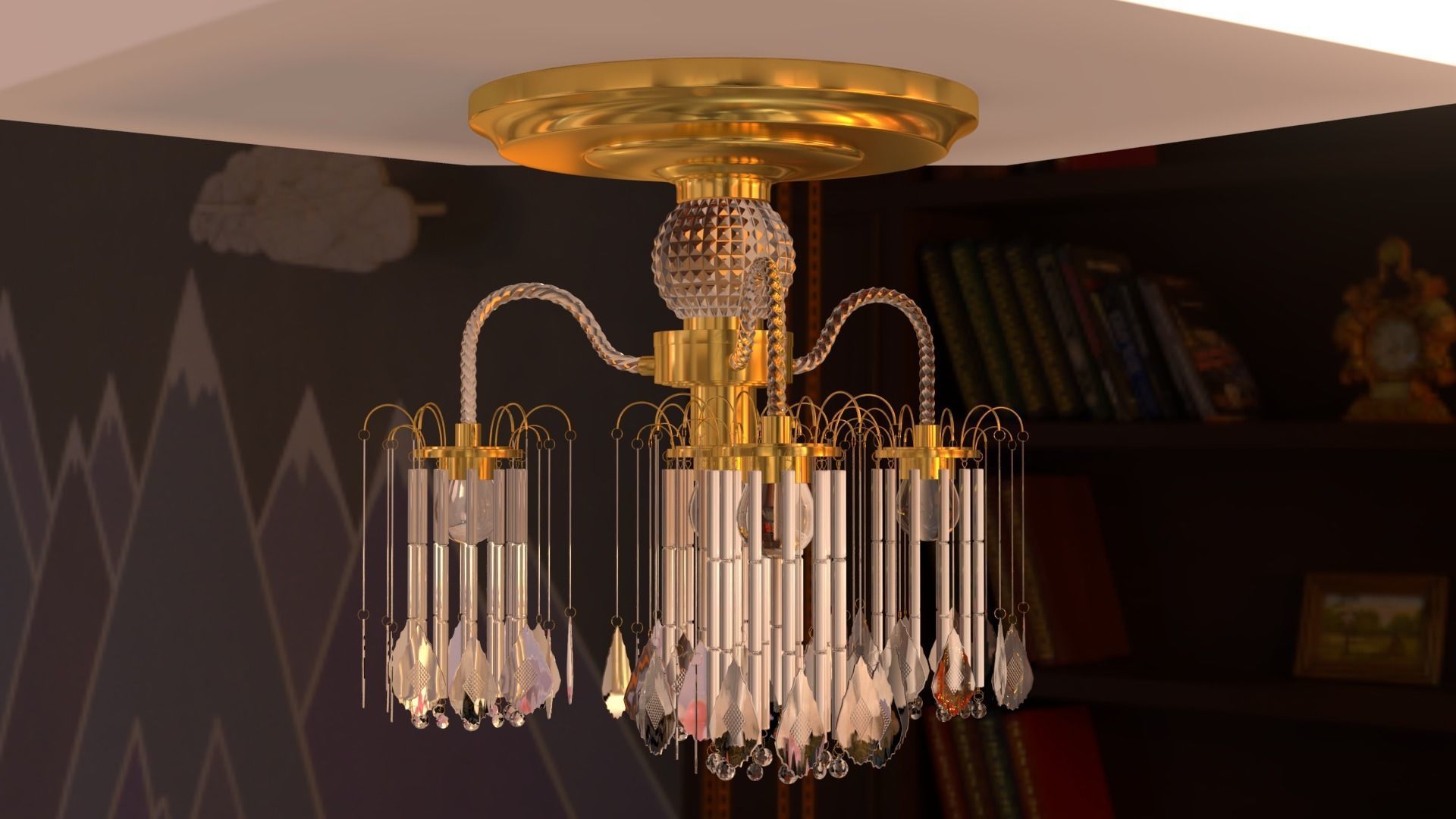 Ceiling chandelier classic crystal 3D model_35